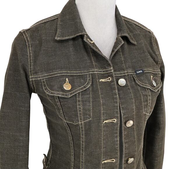 Gas Blue Jeans Jacket Womens Small Black Denim Button Up Pockets Stretch Cotton - Picture 7 of 16